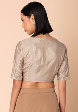 Indya Beige Sequin Embroidered Silk Blouse Small Size ( Only Blouse)