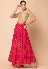 Indya Dark Pink Foil Print Kalidar Lehenga Skirt Small Size ( Only Skirt)