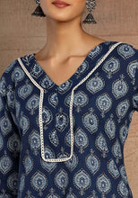 Indya Indigo Blue Floral Print Cotton Short Peplum Kurta  (Only Kurta)