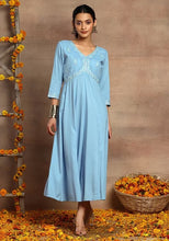 Indya Light Blue Thread And Gota Embroidered Rayon Kurta  (Only Kurta)