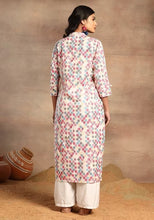 Indya Off White Geometric Print Straight Kurta Medium Size (Only Kurta)