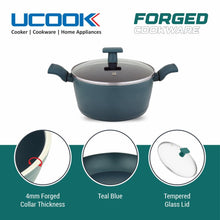 UCOOK by United Ekta Group Non-Stick Forged Aluminium Induction Casserole with Glass Lid 5 Litre, Green Finish.