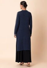 Indya Grey Abstract Motif Collared Woollen Kurta Large Size