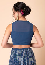 Indya Dark Blue Striped Sequin Embroidered Blouse XL Size (Blouse Only )