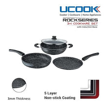 Ucook COOKWARE- UCOOK ROCK SERIES NS SET 3+1PCS(DEEP KADHAI+FRYPAN+TAVA+1GLASS LID)
