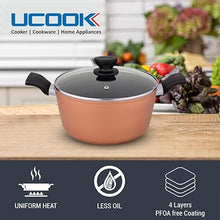 UCOOK by United Ekta Engg. Non-Stick Forged Aluminium Induction Casserole with Glass Lid 5 Litre, Black and Gold Spatter Finish