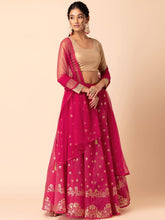 Indya Hot Pink Foil Print Lehenga Skirt Small Size (Only Skirt)