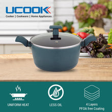 UCOOK by United Ekta Group Non-Stick Forged Aluminium Induction Casserole with Glass Lid 5 Litre, Green Finish.
