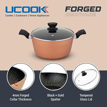 UCOOK by United Ekta Engg. Non-Stick Forged Aluminium Induction Casserole with Glass Lid 5 Litre, Black and Gold Spatter Finish