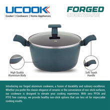 UCOOK by United Ekta Group Non-Stick Forged Aluminium Induction Casserole with Glass Lid 5 Litre, Green Finish.