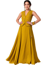 Indya Mustard Yellow Lehenga And Sequin Embroidered Peplum Top (Set of 2) Large Size