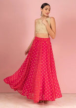 Indya Dark Pink Foil Print Kalidar Lehenga Skirt Small Size ( Only Skirt)