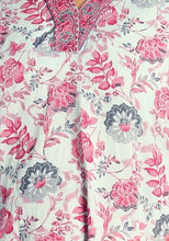 Indya Light Grey Floral Print V-Neck Cotton Kurta (Only Kurta)