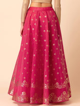 Indya Hot Pink Foil Print Lehenga Skirt Small Size (Only Skirt)