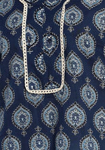 Indya Indigo Blue Floral Print Cotton Short Peplum Kurta  (Only Kurta)