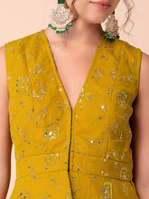 Indya Mustard Yellow Lehenga And Sequin Embroidered Peplum Top (Set of 2) Large Size