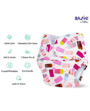 SuperBottoms Basic Pocket Diaper with 2 Inserts Ice Cream Print - White Pink