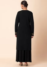 Indya Black And Beige Geometric Panel Woollen Kurta Medium Size