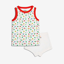 Super Bottoms Game of Shapes- Top and shorts set with a slight color bleed 2-4 years
