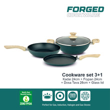 UCOOK Forged Nonstick 3+1 Induction Cookware Set (Kadai, Frypan, Dosa Tava, Glass Lid)