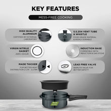 Preethi Hard Anodised Pressure Cooker with Spill Splash Shield 2L Outer Lid Induction Bottom Pressure Cooker