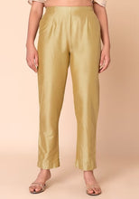 Indya Gold Smocked Back Fitted Pants Medium Size