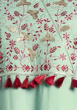 Indya Sage Green Embroidered Neck Rayon A-Line Kurta (Only Kurta)