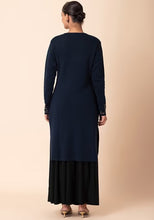 Indya Navy Geometric Yoke Woollen Kurta Large Size