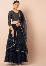 Indya Navy Mukaish Kingari Gota Mesh Dupatta