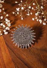 Indya Silver Oxidised Abstract Sunflower Ring