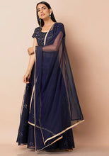 Indya Navy Gold Lace Border Net Dupatta