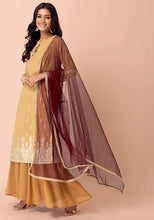 Indya Maroon Lace Detail Mesh Dupatta