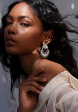 Indya Dual Tone Blue Stone Mini Dangler Earrings