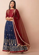 Indya Maroon Scallop Lace Net Dupatta