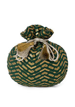Indya Dark Green Chevron Sequin And Zari Potli