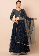 Indya Navy Mukaish Kingari Gota Mesh Dupatta