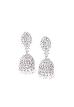 Indya Silver Finish Zirconia And White Bead Jhumki Earrings