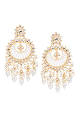 Indya Gold Finish Kundan And White Bead Floral Chandbali Earrings