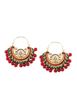 Indya Gold Finish Kundan Green And Red Bead Chandbali Earrings