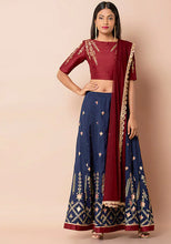 Indya Maroon Scallop Lace Net Dupatta