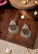 Indya Dual Tone Blue Stone Mini Dangler Earrings