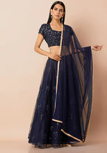 Indya Navy Gold Lace Border Net Dupatta