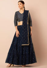 Indya Navy Mukaish Kingari Gota Mesh Dupatta