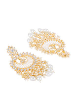 Indya Gold Finish Kundan And White Bead Floral Chandbali Earrings