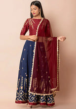Indya Maroon Scallop Lace Net Dupatta