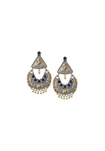 Indya Dual Tone Blue Stone Mini Dangler Earrings