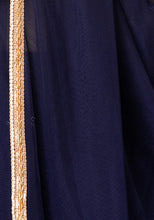 Indya Navy Gold Lace Border Net Dupatta