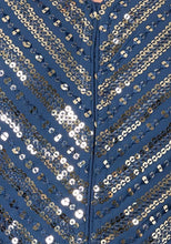 Indya Dark Blue Striped Sequin Embroidered Blouse XL Size (Blouse Only )