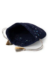 Indya Navy Blue Sequin And Mirror Embroidered Potli