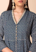 Indya Teal Blue Ajrakh Foil Print Front Slit Kurta L Blue (only Kurta )